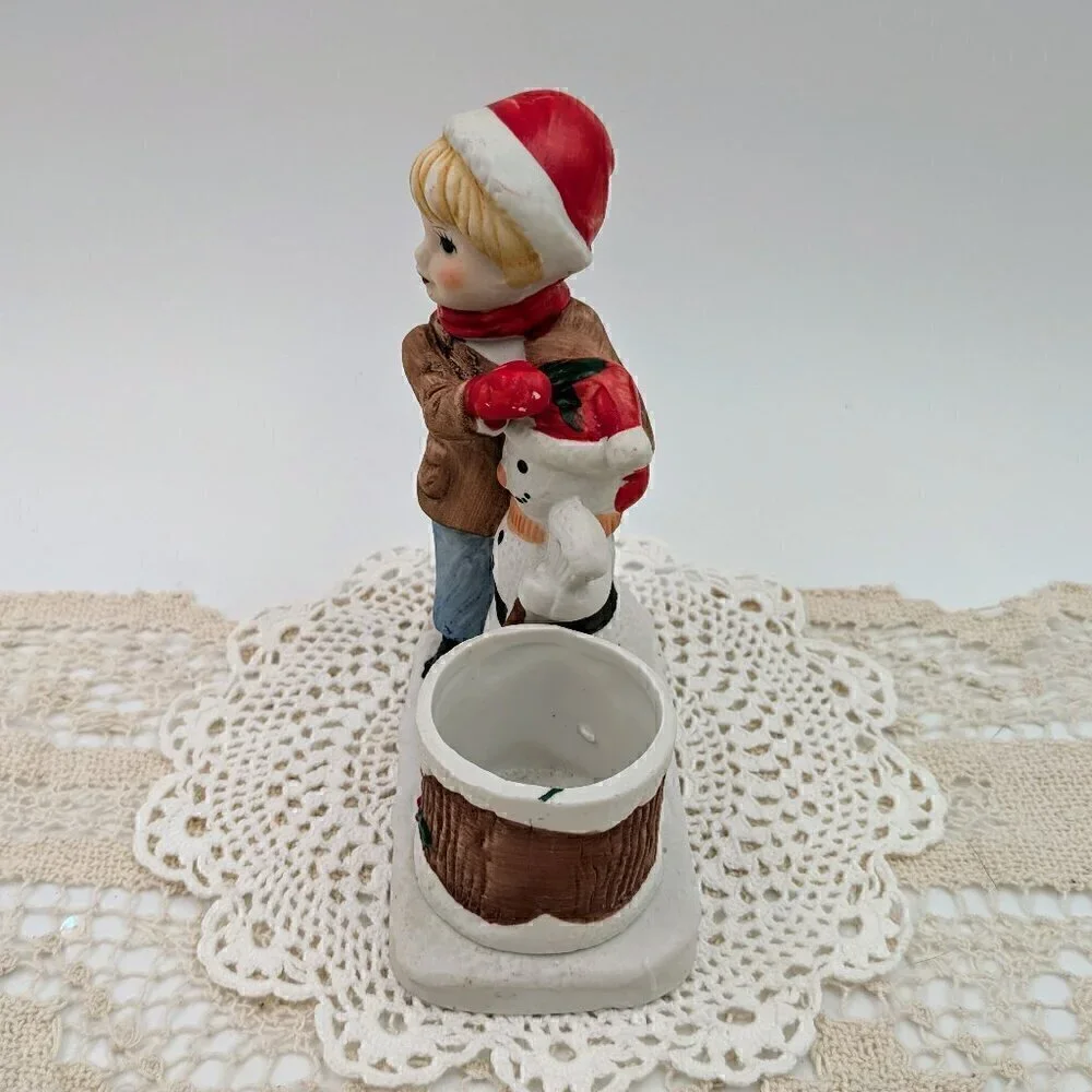Vintage CMA Inc. Verona Vergasi Candle Holder - Boy with Snowman
